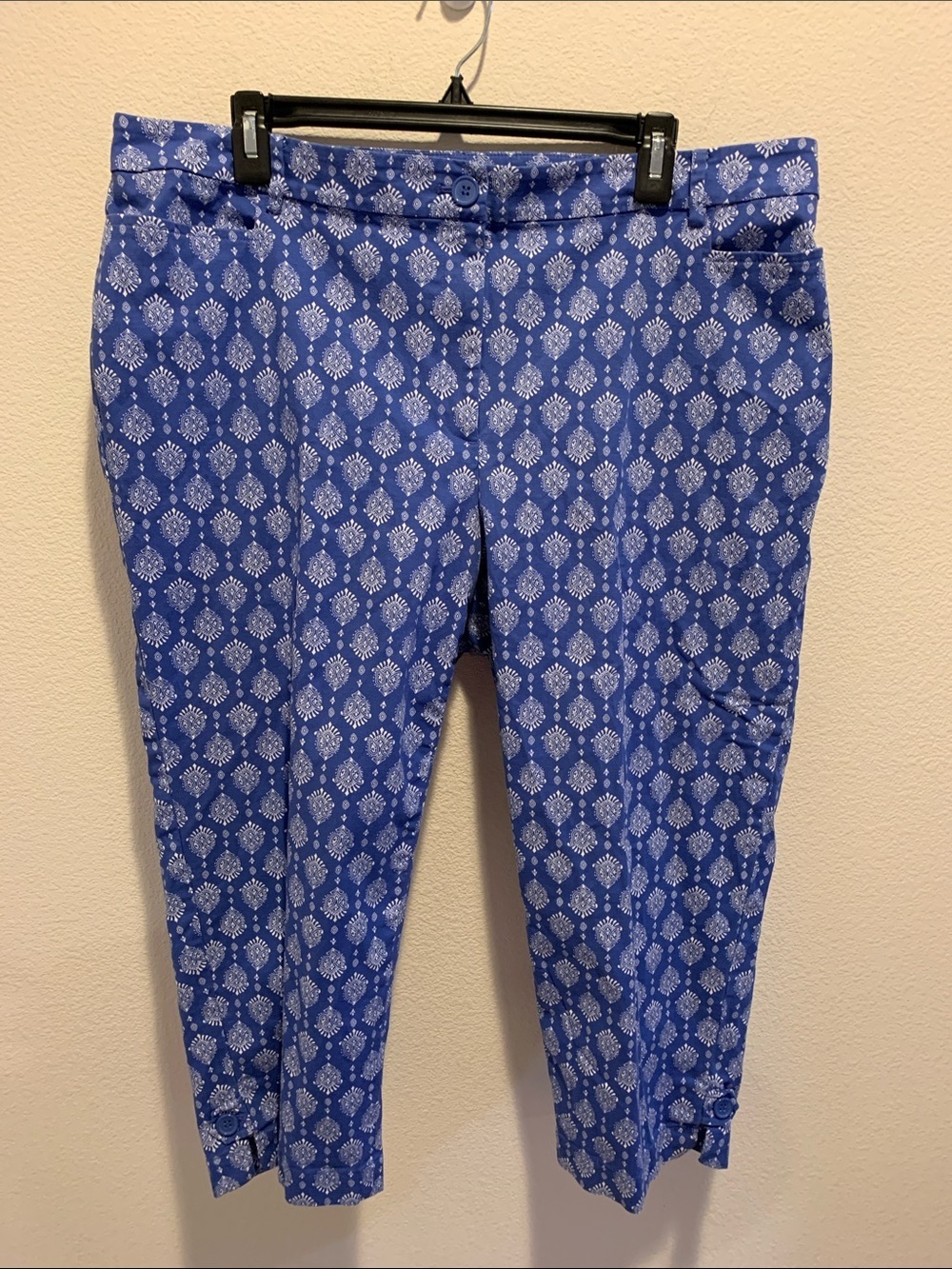 Talbots Royal Blue White Printed Cropped Pants